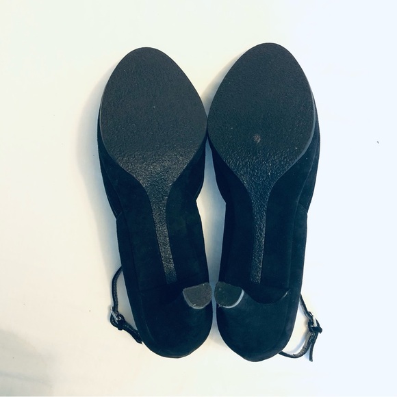 Black Suede Heels 9.5 Dress Shoe Peep Toe, Ankle Strap Womens Liz Claiborne - Picture 5 of 12